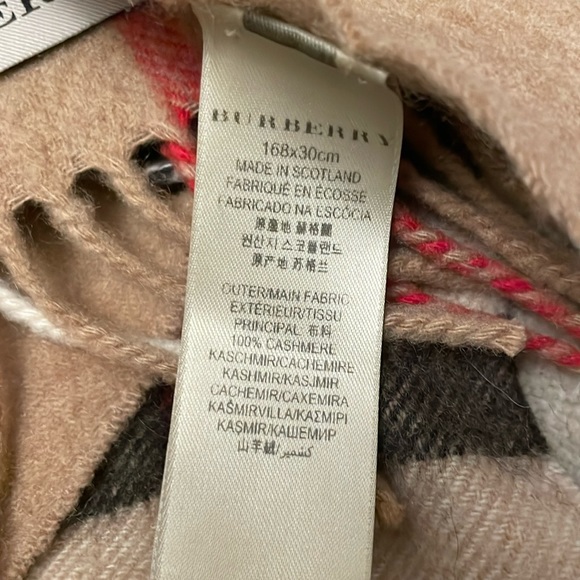 Auth Burberry 💯 Cashmere Nova Check Scarf Camel Black Red - Picture 9 of 10